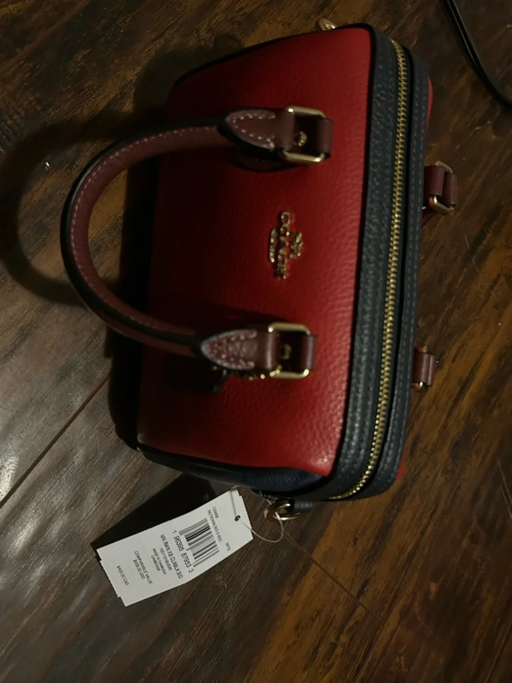 Coach ROWAN Red and Blue Pebbled Leather Mini Satchel with Gold Hardware - Picture 2 of 9